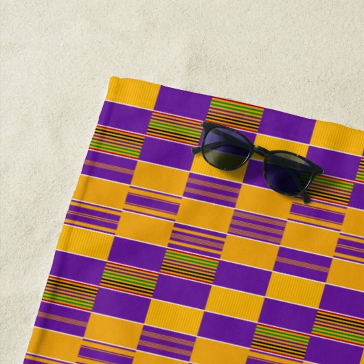 Afrikaanse Royal Paars Gold Kente Cloth Beach Towe Strandlaken (In situ)