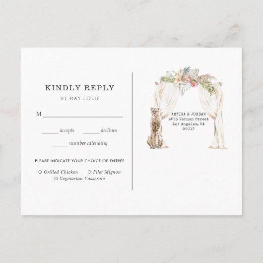 Afrikaanse Safari Boho Botanische Bruiloft RSVP Uitnodiging Briefkaart (Achterkant)