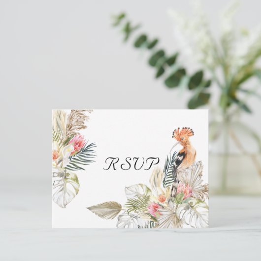 Afrikaanse Safari Boho Botanische Bruiloft RSVP Uitnodiging Briefkaart (Staand voorkant)