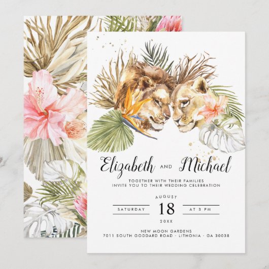 Afrikaanse Safari Boho Botanische bruiloft uitnodi Kaart (Voorkant / Achterkant)