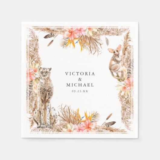 Afrikaanse Safari Boho Floral Monogram Servet (Voorkant)