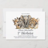 Afrikaanse Safari Dieren 1e Verjaardagsfeest Kaart (Voorkant)