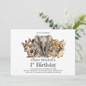 Afrikaanse Safari Dieren 1e Verjaardagsfeest Kaart (Staand voorkant)