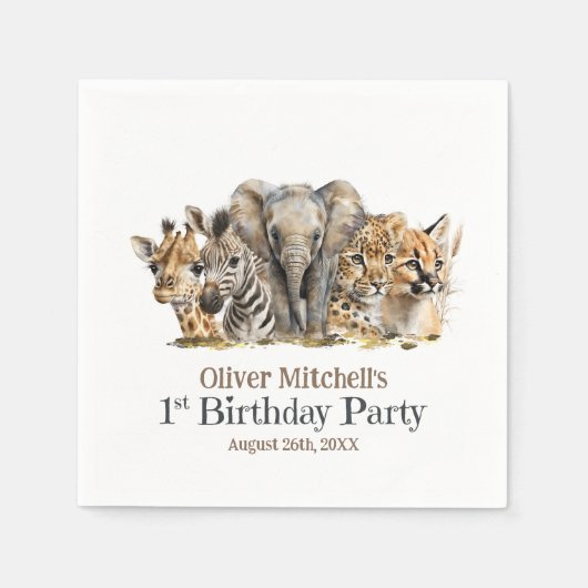 Afrikaanse Safari Dieren 1e Verjaardagsfeest Servet (Voorkant)