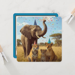 Afrikaanse Safari Dieren met Mutsen en Confetti Kaart