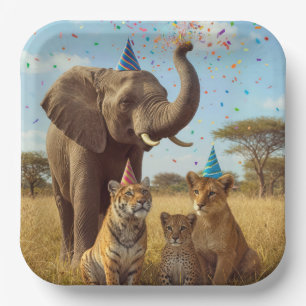 Afrikaanse safari-feestdieren met confetti papieren bordje