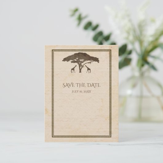 Afrikaanse Safari-giraffen & Boom Save The Date Aankondigingskaart (Staand voorkant)
