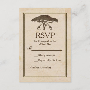 Afrikaanse Safari Giraffen Boom Vintage Trouw-Huwe RSVP Kaartje
