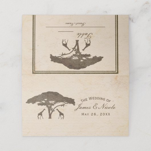 Afrikaanse Safari-Giraffes en Buurbruiloft-zitplaa Plaatskaartje (Buitenkant ongevouwen)