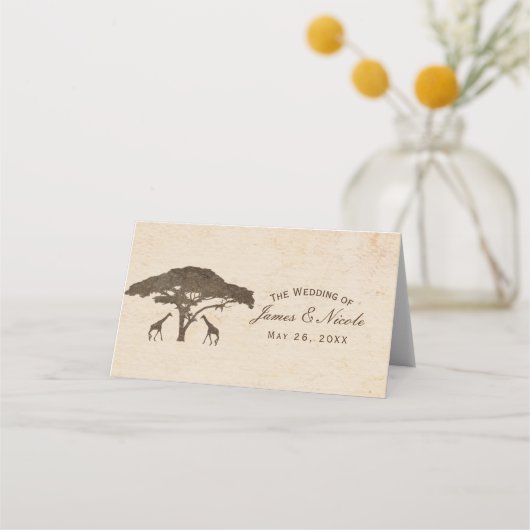 Afrikaanse Safari-Giraffes en Buurbruiloft-zitplaa Plaatskaartje (Voorkant)