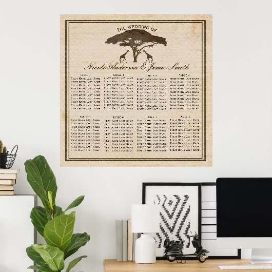 Afrikaanse Safari-Giraffes en Buurbruiloft-zitplaa Poster (Thuiskantoor)