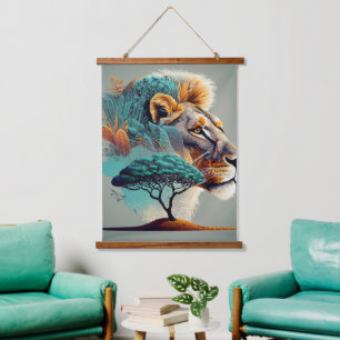 Afrikaanse Safari Leeuw Hoofd Hangend Wandkleed