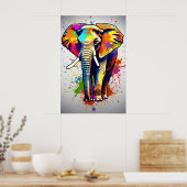 Afrikaanse Safari Olifant Art, Rainbow Painting Poster (Keuken)