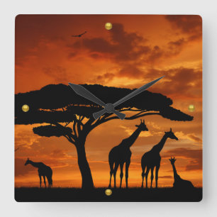 Afrikaanse Safari op Sunset Vierkante Klok
