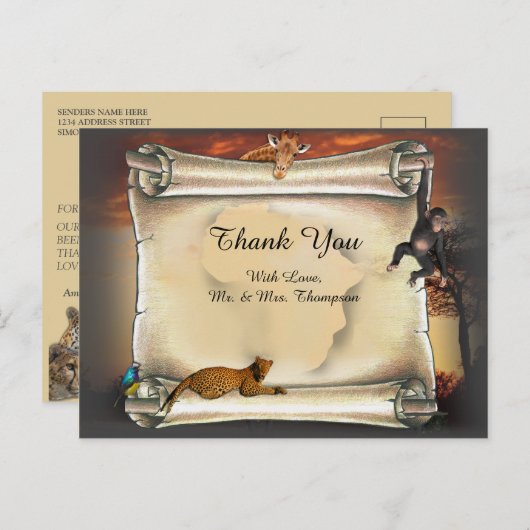 Afrikaanse Safari Sunset dank u Uitnodiging Briefkaart (Voorkant / Achterkant)