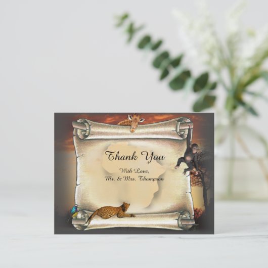 Afrikaanse Safari Sunset dank u Uitnodiging Briefkaart (Staand voorkant)