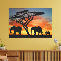 Afrikaanse Safari Sunset Elephant Silhouette Art