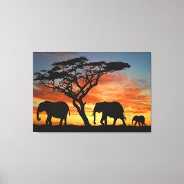 Afrikaanse Safari Sunset Elephant Silhouette Art Canvas Afdruk