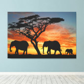 Afrikaanse Safari Sunset Elephant Silhouette Art Canvas Afdruk (Insitu (Houten vloer))