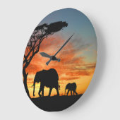 Afrikaanse Safari Sunset Elephant Silhouette Art Grote Klok (Hoek)