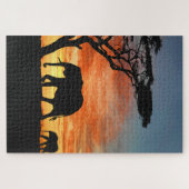 Afrikaanse Safari Sunset Elephant Silhouette Art Legpuzzel (Horizontaal)