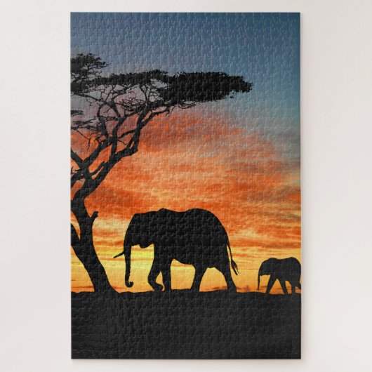 Afrikaanse Safari Sunset Elephant Silhouette Art Legpuzzel (Verticaal)