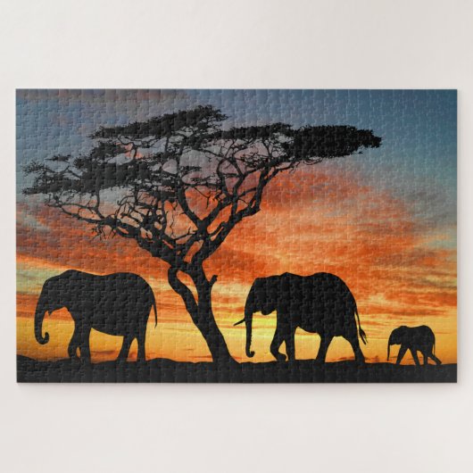 Afrikaanse Safari Sunset Elephant Silhouette Art Legpuzzel (Horizontaal)
