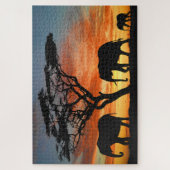 Afrikaanse Safari Sunset Elephant Silhouette Art Legpuzzel (Verticaal)