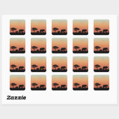 Afrikaanse Safari Sunset Olifant Silhouet Vierkante Sticker (Vel)