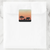 Afrikaanse Safari Sunset Olifant Silhouet Vierkante Sticker (Tas)