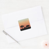 Afrikaanse Safari Sunset Olifant Silhouet Vierkante Sticker (Envelop)