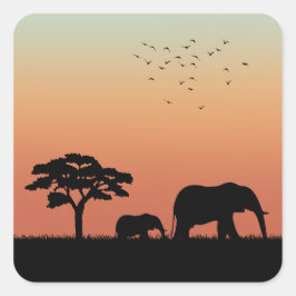 Afrikaanse Safari Sunset Olifant Silhouet Vierkante Sticker