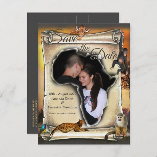 Afrikaanse Safari Sunset Save the Date Aankondigingskaart (Voorkant / Achterkant)