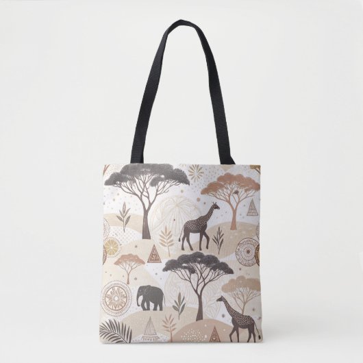 Afrikaanse safari-thema Canvas tas met dieren (Voorkant)