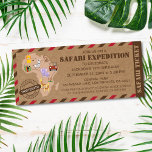 Afrikaanse Safari Ticket Wild Animal Kids Verjaard Kaart<br><div class="desc">Dit Afrikaans oerwoud safari ticket voor een kinderverjaardagsuitnodiging is een perfecte keuze voor een leuk en avontuurlijk feest. Safari-themafeest biedt een leuke en interactieve omgeving voor kinderen om van te genieten, met een kans om een verscheidenheid aan dieren te zien en te leren. Deze uitnodiging is voorzien van een kleurrijk...</div>