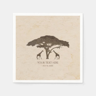 Afrikaanse Safari Twee Giraffen & Boom Vintage Tro Servet