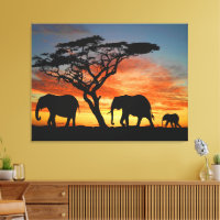 Afrikaanse Safari Zonsondergang Olifant Silhouet K