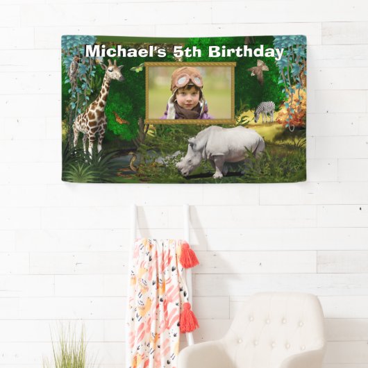 Afrikaanse safari's bossen dierentuin verjaardagsf spandoek (Insitu)