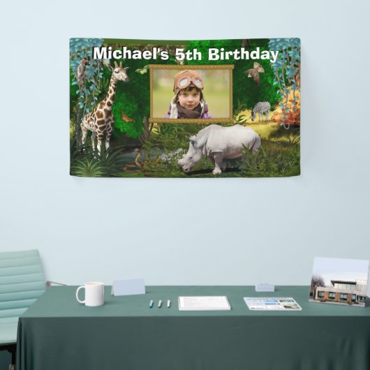 Afrikaanse safari's bossen dierentuin verjaardagsf spandoek (Beurs)