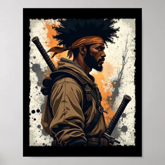 Afrikaanse Samurai Afro-Amerikaanse Bushido Krijge Poster (Voorkant)