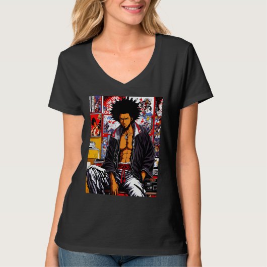 Afrikaanse Samurai Hip-hop Afro 90s Retro Chill Lo T-shirt (Voorkant)