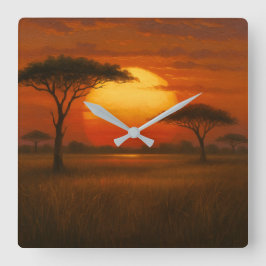 Afrikaanse Savannah - Schilderachtige Illustratie  Vierkante Klok