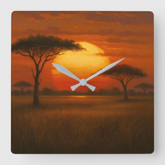 Afrikaanse Savannah - Schilderachtige Illustratie Vierkante Klok (Voorkant)