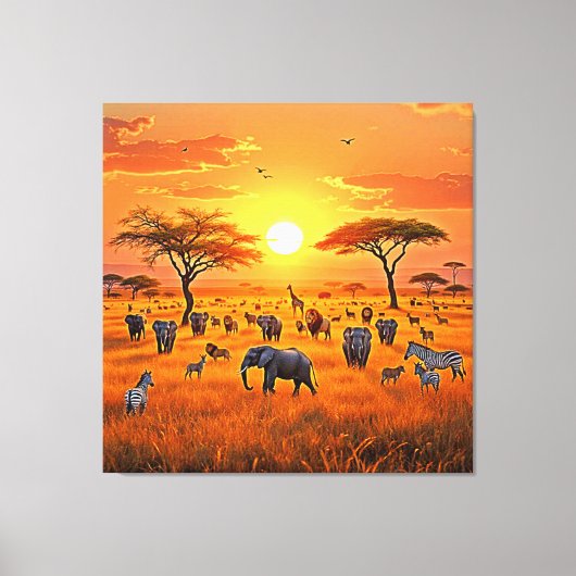 Afrikaanse Savanne Sunset Art Canvas Afdruk (Voorkant)