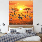 Afrikaanse Savanne Sunset Art Canvas Afdruk (Insitu (Slaapkamer))