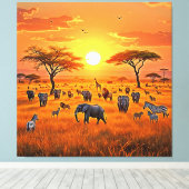 Afrikaanse Savanne Sunset Art Canvas Afdruk (Insitu (Houten vloer))