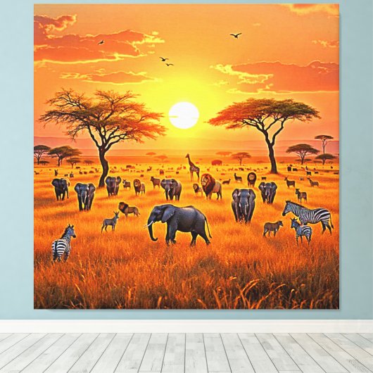 Afrikaanse Savanne Sunset Art Canvas Afdruk (Insitu (Houten vloer))