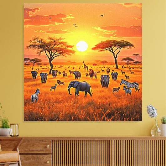 Afrikaanse Savanne Sunset Art Canvas Afdruk (Insitu (Woonkamer))