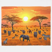Afrikaanse Savanne Sunset Art Fleece Deken (Voorkant (Horizontaal))