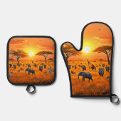 Afrikaanse Savanne Sunset Art Ovenwant & Pannenlap Set (Voorkant)